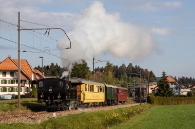 Ausfahrt des Dampfzuges der Dampfbahn Bern mit der Ed 3/4 51 in Affoltern-Weier Richtung Sumiswald. Foto: Julian Brückel